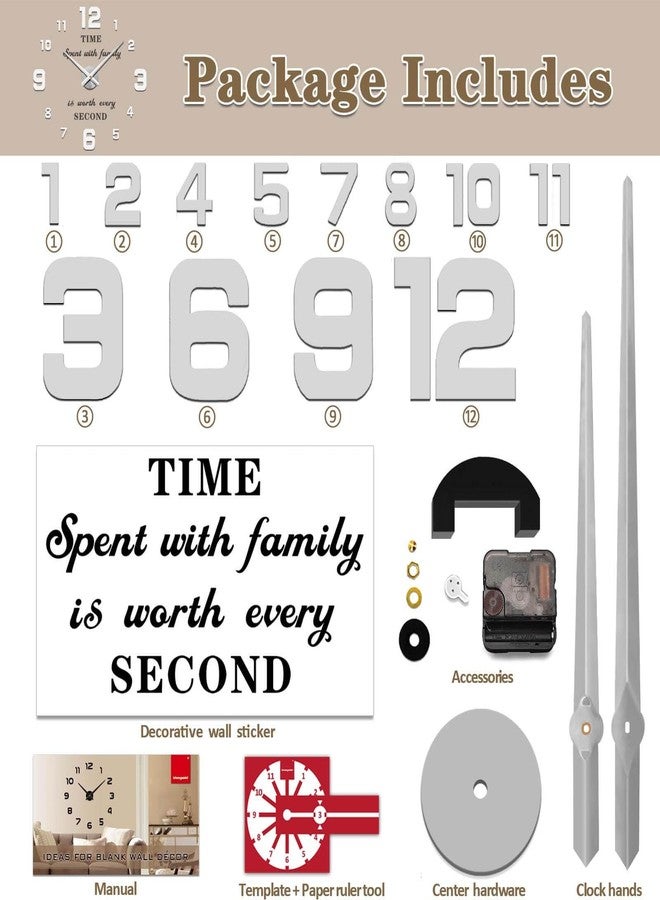 VANGOLD Large Wall Clock DIY Wall Decorations 3D Sticker Frameless Clock for Home Living Room Bedroom Office Decor - Image 4